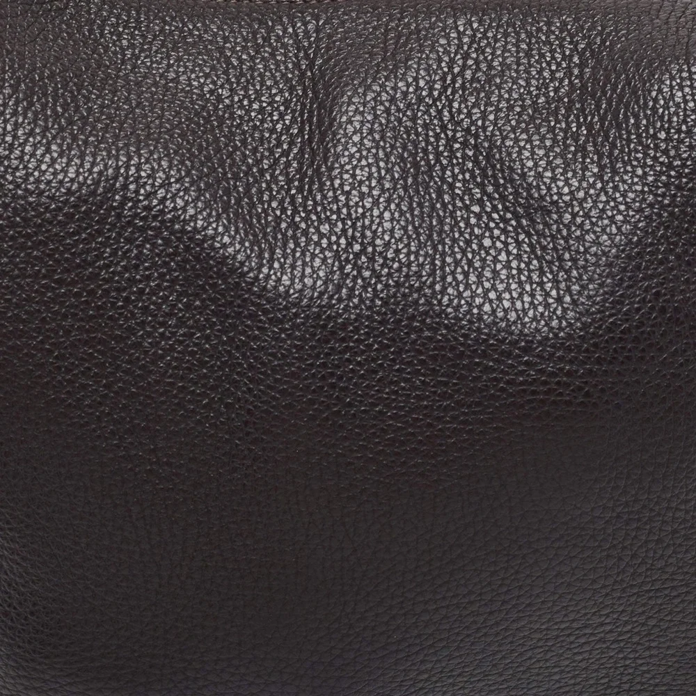 Furla Dark Brown Grained Leather Ring Handle Hobo